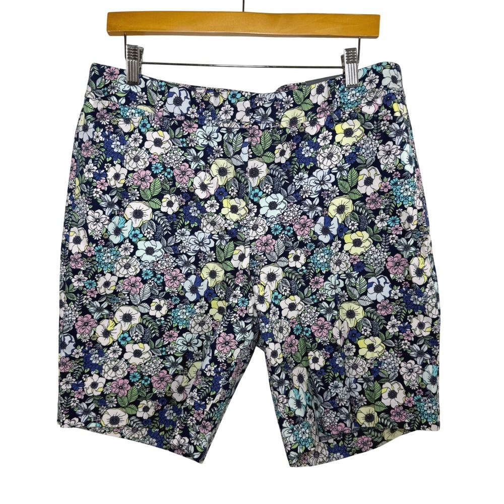 NWOT Talbots Perfect Short Navy Floral Print Stretch Cotton‎ Preppy Petite 14P